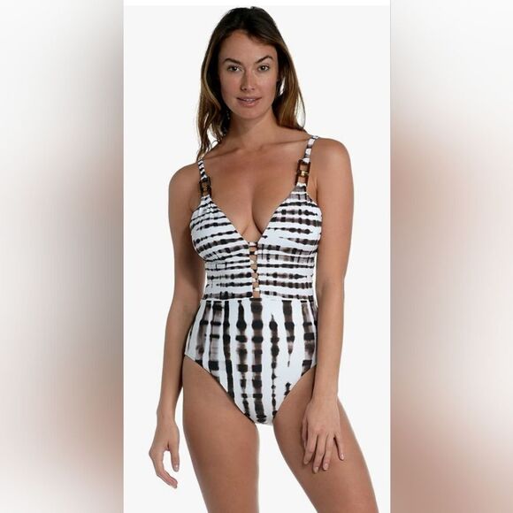 La Blanca Java Twist Women's Standard Plunge One Piece Swimsuit NWT size 4 - Picture 1 of 5